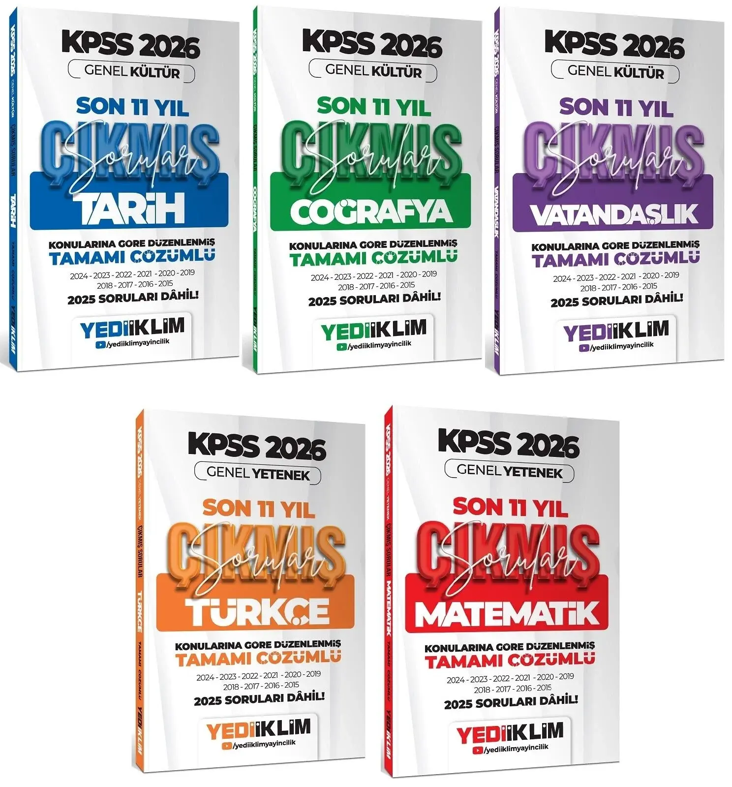PrevNext 305.45 Yediiklim 2026 KPSS GY-GK Lisans Konularına Göre Tamamı Çözümlü Son 11 Yıl Çıkmış Sorular Seti 5 Kitap