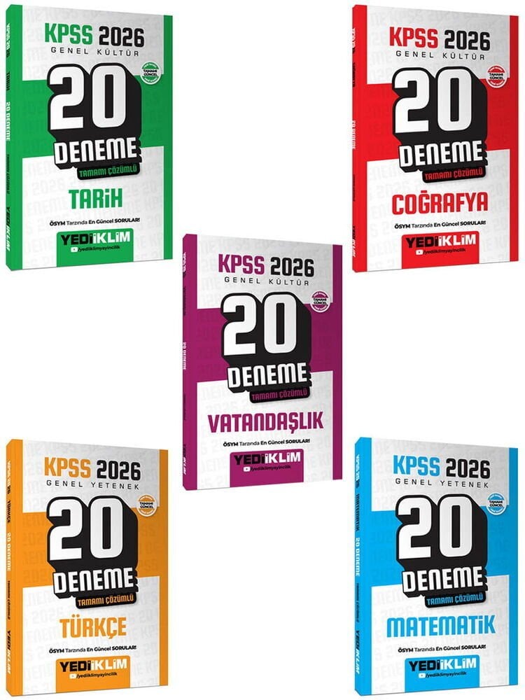 Yediiklim 2026 KPSS GY-GK Tamamı Çözümlü 20 Deneme Seti 5 Kitap