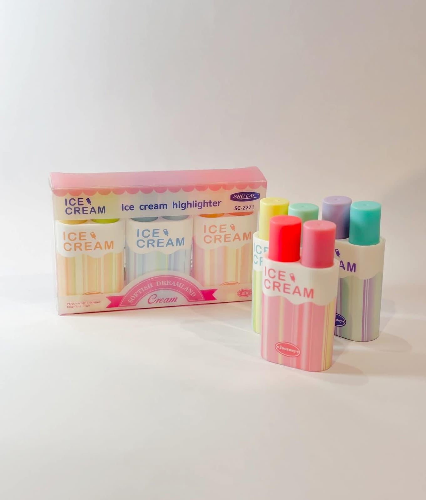 Dondurma Tasarımlı 6'lı Fosforlu Kalem Seti