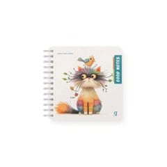 GIPTA Desenli Sert Kapak 16x16 Cm Spiralli Defter 80 Yaprak Çizgili - Kedi