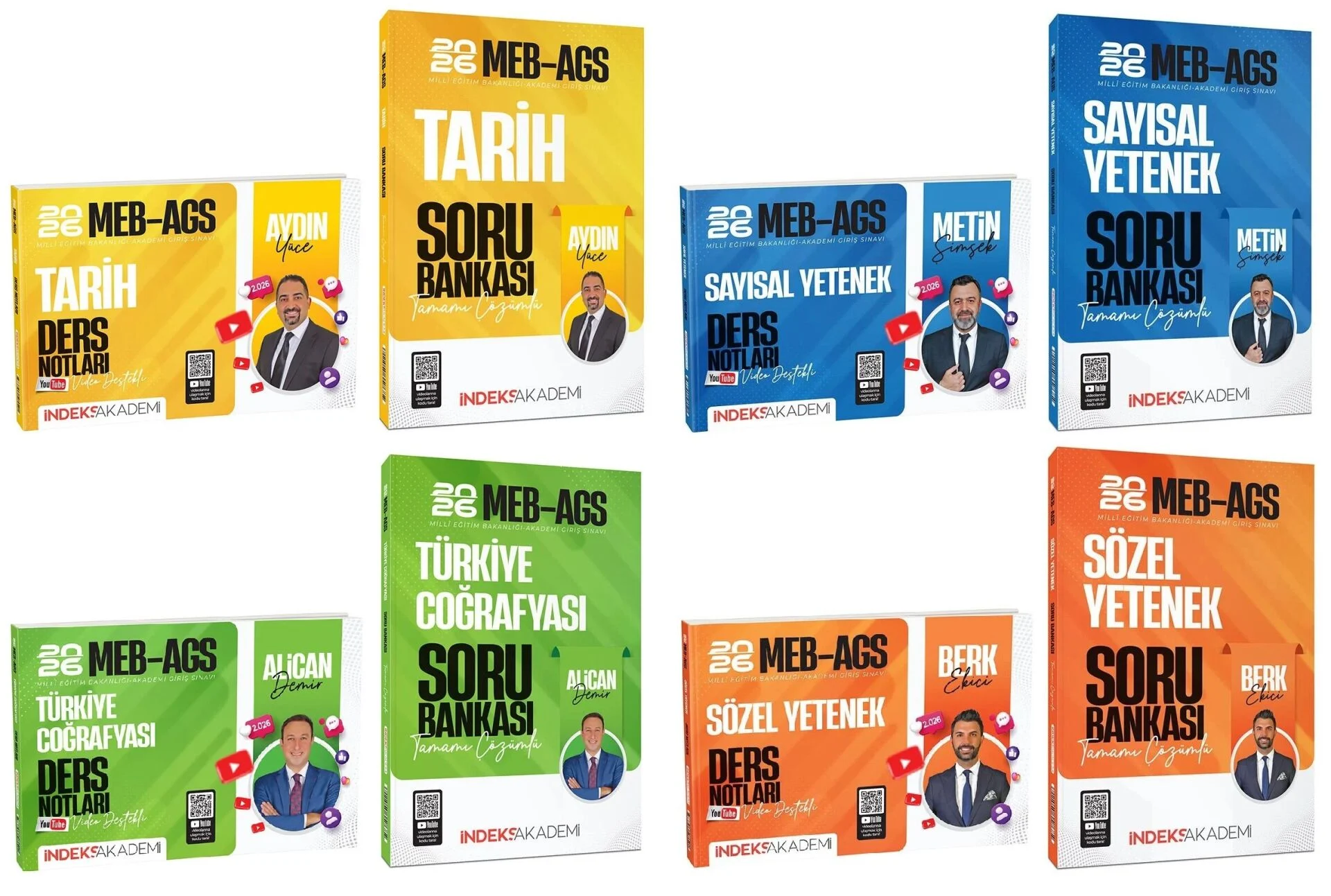 2026 MEB-AGS Sözel + Sayısal Yetenek + Tarih + Türkiye Coğrafyası Ders Notları + Soru Bankası 8 li Set
