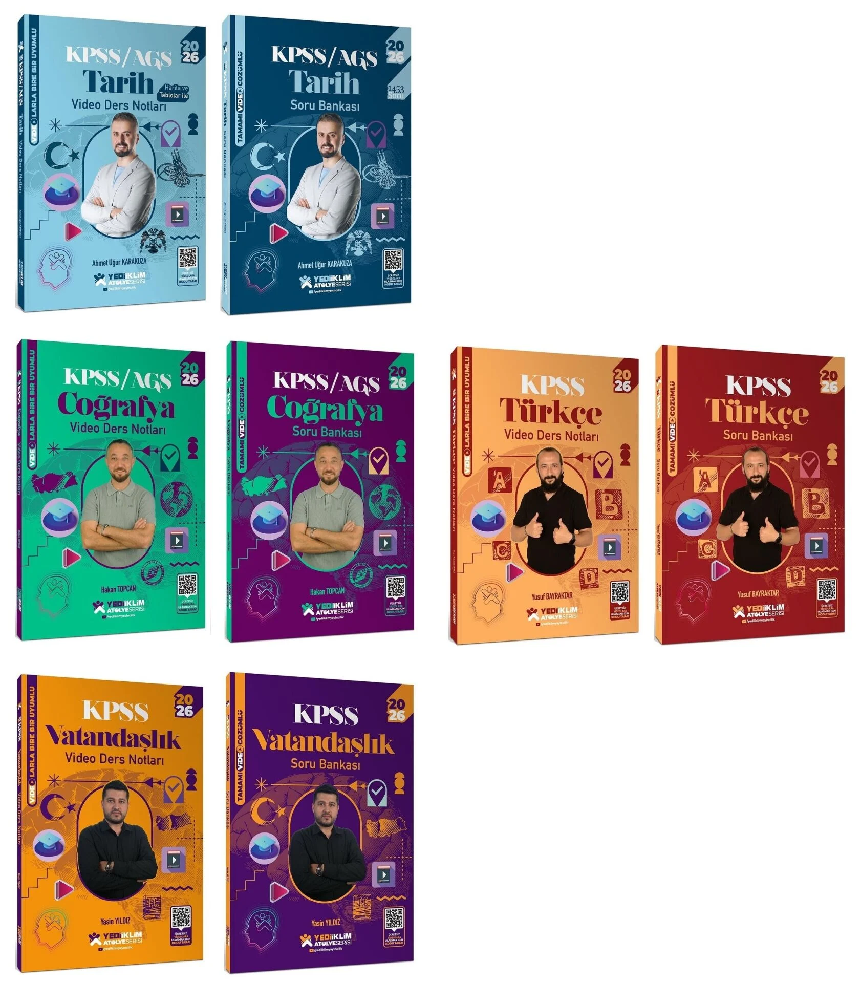 2026 KPSS Türkçe + Tarih + Coğrafya + Vatandaşlık Atölye Video Ders Notları + Soru Bankası 8 li Set